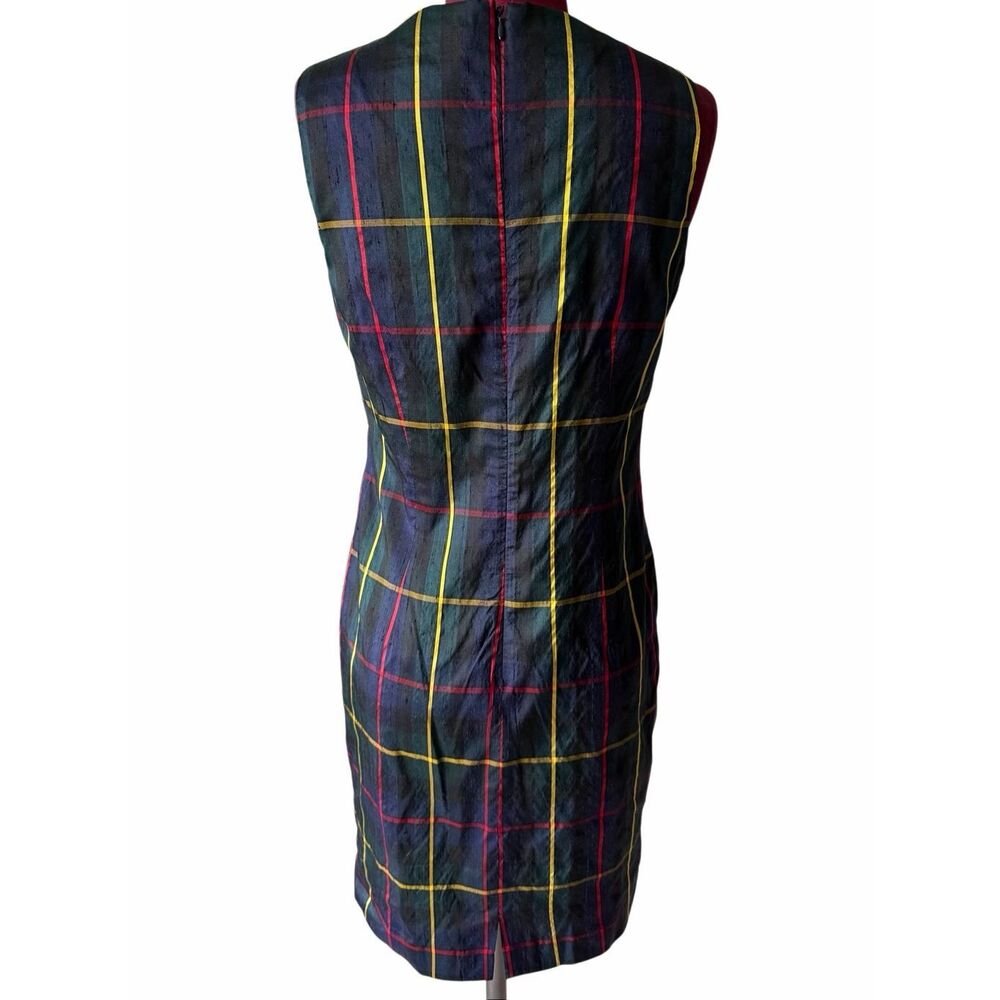 Brooks Brothers Dress Sheath Sleeveless Preppy Plaid Green Silk‎ 8 - Picture 3 of 8